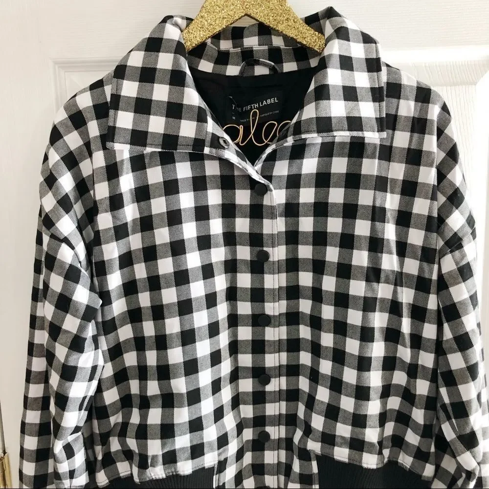 NWT The Fifth Label Black Gingham Bomber Jacket M